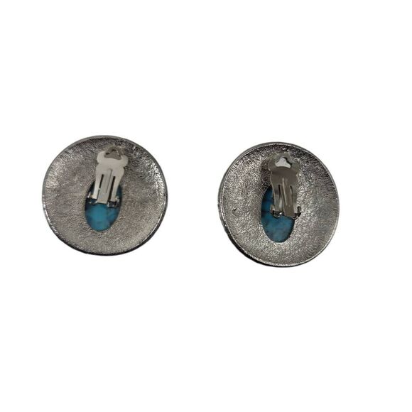 Vintage Earrings Clip on Silver Tone Oval Faux Turquoise  Vintage Turquoise Look Cabochon Silver Tone Clip-On Earrings